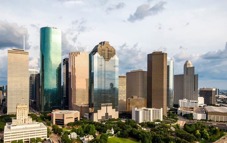 A photo of downtown Houston, Texas' buildings.